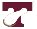 Tennessee High School Logo - A Captial "T" character in maroon with a white viking horn over the middle of the T. The horn has a dark tan swoop below the horn.