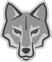 West Ridge High School Logo - A grey wolf face with light blue eyes.