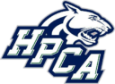 High Point Christian Academy Logo - A white cougar atop the letters H P C A with a dark blue outline