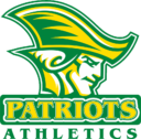 Independence High School Logo - a profile of a man wearing a fancy hat that looks almost pirate like. The hat is green with yellow features. Under the man is written "PATRIOTS" in yellow, with a green background and a white outline. Below that is "athletics" written in green text.