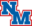 North Mecklenburg Logo - N and M characters in light blue with white outline and red outer line.