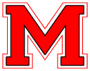 Maryville high school logo - a large red M with white outline and single red line outlining the entire logo.