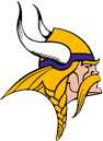 South Shore Vikings logo - a profile view of a viking with blonde hair and a purple and yellow viking helmet with two white horns