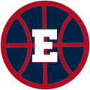 Sullivan East Basketball Logo - A White E over a blue basketball with red outline.