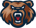 Matter Lakes Bears Logo - a brown bear with a red tongue, white teeth and eyes, and a dark blue outline.